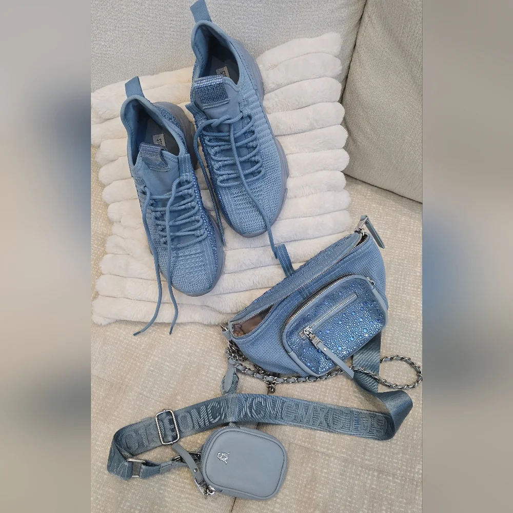 Steve Madden Bmaxima Multi Crystals Cross Body Sling Bag + Shoes Bundle 9 (Blue)
